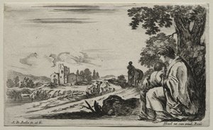 Varias figuras y paisajes: una enfermera pobre sentada bajo un árbol, 1649 de Stefano della Bella