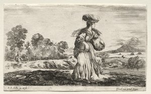 Varias figuras y paisajes: Mujer campesina llevando una cesta en la cabeza, 1649 de Stefano della Bella