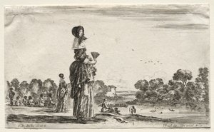 Varias Figuras y Paisajes: Mujeres Observando a los Bañistas a lo Largo de un Río de Stefano della Bella