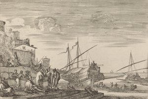 Vista de varias casas frente al puerto, probablemente c. 1654-1655 de Stefano della Bella