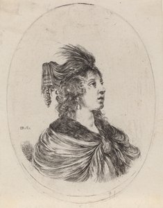 Mujer con Turbante de Plumas, Girada a la Derecha, 1649-1650 de Stefano della Bella