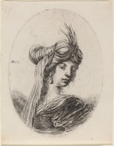 Mujer con turbante emplumado y velo, girada a la derecha, 1649-1650 de Stefano della Bella