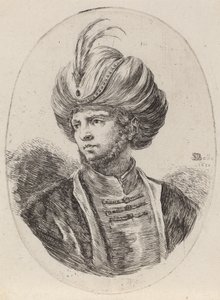 Joven moro con barba ligera y turbante con plumas, girado a la izquierda, 1650 de Stefano della Bella