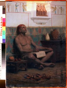 El escriba real Rahotep (dinastía XVII del antiguo Egipto). Pintura de Stepan Vladislavovich Bakalovich (1857-1947). Óleo sobre lienzo, 48 x 33 cm