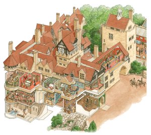 Cragside House, Northumberland, c.1872-1900 (tinta y acuarela) de Stephen Conlin