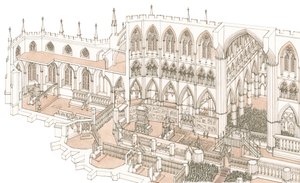 El cenáculo de la abadía de Westminster en el momento de la coronación del rey Enrique IV en 1399, 2023 (tinta y acuarela)