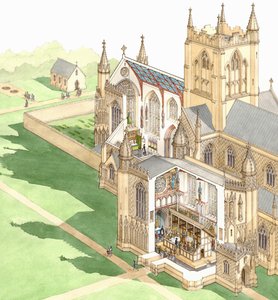 Priorato de Walsingham, Norfolk, c.1500-1535 (tinta y acuarela sobre papel)