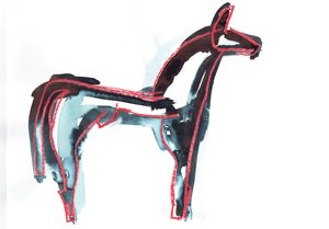 Caballo III, 2016 (pastel al óleo y tinte para tela sobre papel) de Stephen Dow