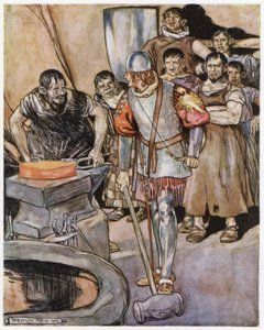 Ilustración de Siegfried el matadragones (litografía en color) de Stephen Reid