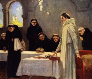 San Benito y los monjes (litografía en color) de Stephen Reid
