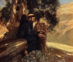 San Jerónimo y el León (litografía en color)