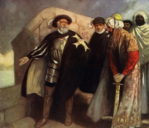 Los Caballeros de la Cruz Blanca en el Fuerte de San Ángelo (litografía en color)