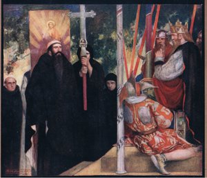 La recepción de San Agustín por parte de Ethelbert (litografía en color) de Stephen Reid