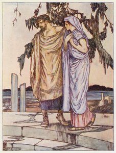 Zeus ordenó que cesara la lluvia y se retiraran las inundaciones (litografía en color) de Stephen Reid