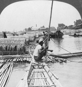 Balsas en el río Irrawaddy, Mandalay, Birmania, 1908 de Stereo Travel Co