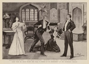 Escena de la obra Una mujer sin importancia, de Oscar Wilde (grabado)