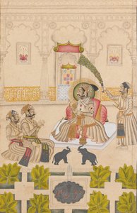 Maharana Amar Singh II muestra dos elefantes de plata, ca. 1705 de Stipple Master