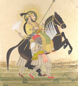 Maharana Sangram Singh montando un semental premiado de Stipple Master