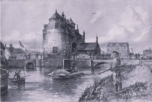 Un refugio seguro en Brujas, de La Historia Ilustrada de la Primera Guerra Mundial 1914-1915 publicada por Union Berlagsefellfchaft de Willy Stoewer 