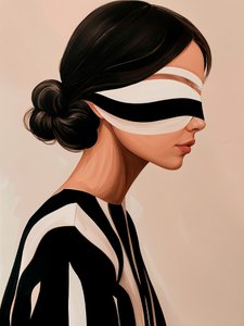 Elegante mujer con los ojos vendados