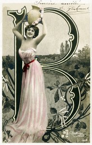 B: Bianca Toledo, artista, cantante y bailarina sevillana de la Belle Époque - Casino de París, Folies Bergère, Jardín de París - alfabeto en postal