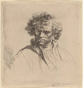 Hombre de cabello rizado con boca torcida de Studio of Rembrandt van Rijn