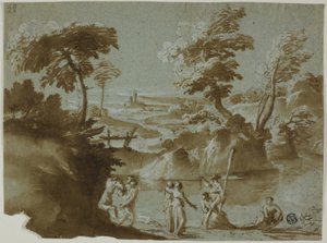 Paisaje fluvial con fiesta náutica