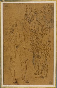Desnudo masculino y guerrero con armadura de Style of Giulio Benso