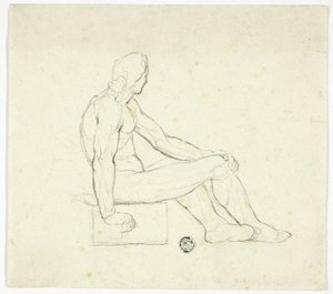 Desnudo masculino sentado de Style of Jacques Louis David
