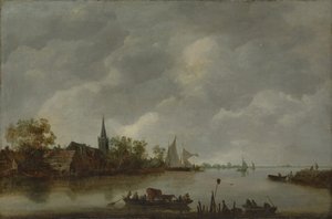 Vista del río con una iglesia del pueblo