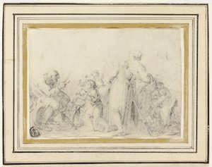 Escena de género con anciano, campesinas y niños de Style of Jean Baptiste Greuze