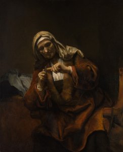 Anciana cortándose las uñas, ca. 1655-60 de Style of Rembrandt