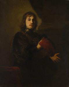 Retrato de un hombre con peto y sombrero con plumas de Style of Rembrandt