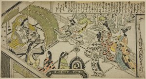 El encuentro de Yoshitsune con la princesa Joruri, de "El cuento de Joruri en doce episodios (Joruri Junidan Zoshi)" de Sugimura Jihei