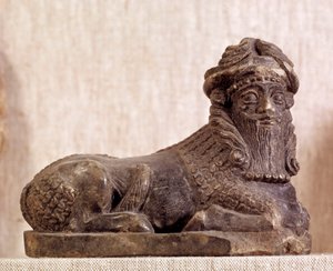 Antigüedad oriental: toro androcefálico. Estatuilla de bronce y plata. Período sumerio. De Sumer. París, Museo del Louvre de Sumerian Sumerian