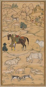 Akbar montando su caballo, página del Chester Beatty Akbar Nama Historia de Akbar