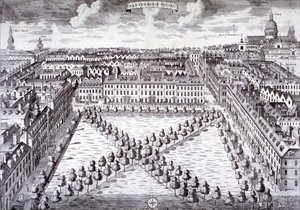 Vista aérea de Charterhouse Square, Finsbury, Londres, c. 1750