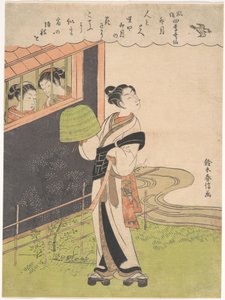 Un monje tocando la flauta (Komusō); El cuarto mes (Uzuki), de la serie Poetas inmortales de moda de las cuatro estaciones (Fūzoku shiki kasen) de Suzuki Harunobu