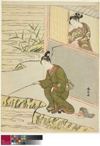 Belleza burlando a un joven pescador, c. 1768 de Suzuki Harunobu