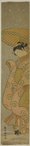 Belleza bajo un paraguas en la nieve de Suzuki Harunobu