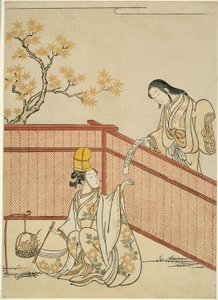 Hojas de Arce Otoñales Ardientes de Suzuki Harunobu