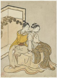 Impresión de Calendario para Meiwa 2 y un Mitate del Emperador Xuanzong y Yang Guifei de Suzuki Harunobu
