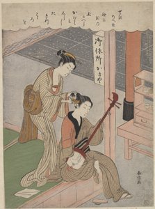 Peinándose el cabello de Suzuki Harunobu