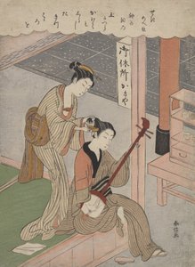 Peinándose el cabello, 1770 de Suzuki Harunobu