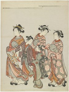 Cortesana con asistentes en desfile, después de 1766 de Suzuki Harunobu
