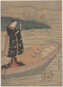 Daruma en una barca con un asistente de Suzuki Harunobu