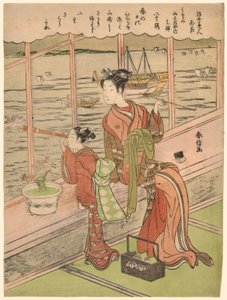 Cerezo de doble flor: Motoura de Minami Yamasakiya (Minami Yamasakiya uchi Motoura, Yaezakura), de la serie "Bellezas del mundo flotante comparadas con flores (Ukiyo bijin hana ni yosu)"