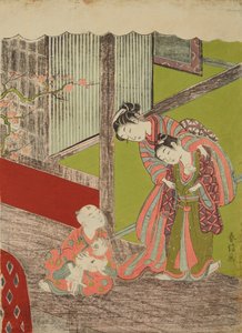 Niños jugando con un gato y un ratón de Suzuki Harunobu