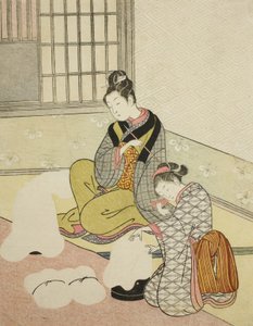 Nieve vespertina en un modelador de hilo dental de Suzuki Harunobu
