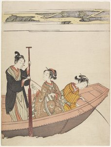Pescando cerca del santuario Mimeguri en el río Sumida, c. 1767 de Suzuki Harunobu
